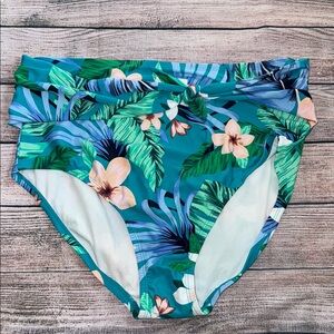 Kona Sol Tropical Floral High-Waisted Bikini Bottoms size large